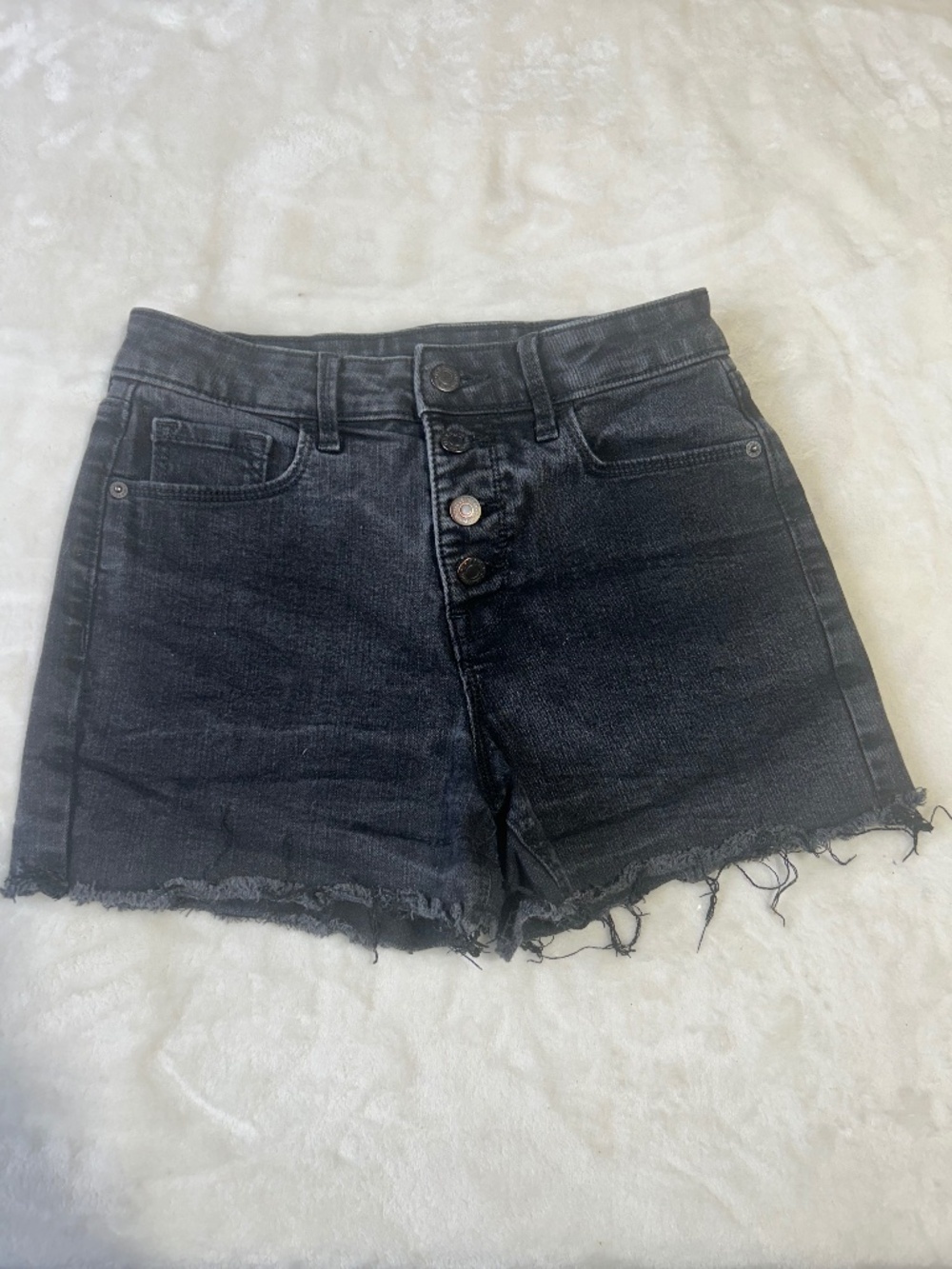 Black Button-Up Distressed Jean Shorts
